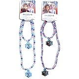 [ Total 2 Sets ] Frozen-2 Necklace and Bracelet Sets with Snowflake Shaped Pendants (1 x Light Blue and 1 x Teal Blue)