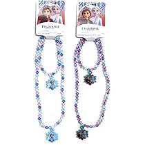 Frozen 2 Necklace & Bracelet Set – 2 Packs With Snowflake Pendants (Light Blue & Teal Blue)