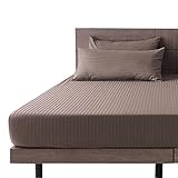 【ベッドアンドマットレス】 ボックスシーツ プレミアムコレクション インド綿100% ホテル仕様 サテンストライプ [2]幅140×長さ195×マチ40cm(ダブル) 厚型 マット厚35cmまで モカブラウン