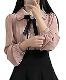 [TOWYYO] 地雷系 シフォン ブラウス かわいい リボン 花柄 レース 量産型 長袖 レディース シャツ ゆったり レディースブラウス 大人 フェミニン おしゃれ 春 夏 秋 ピンク XL
