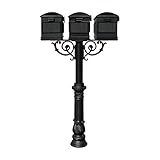 The Hanford Triple Mailbox Post System with Ornate Base, 3 Lewiston Mailboxes, Mounting Brackets and