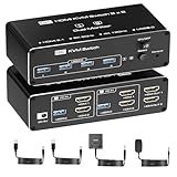 8K HDMI KVM 切替器 2PC 切替 2モニター 同時出力 USB3.0 出力口付き 8K 60Hz 4K 144Hz対応 HDMI2.1 KVM スイッチャー キーボード マウス プリンター USB3.0 2入力4出力 切替機 多モニター 同時表示