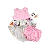 サクララ(Sakulala) 3セット ベビー服 子供服 上下セット 花柄 ピンク 燕尾 tシャツ 半ズボン ヘアバンド付き 可愛い スポーツ 運動会 旅行 記念日 セットアップ 0-18ヶ月 夏 秋