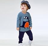 ツバメ--屋　長袖ベビー服 赤ちゃん服 男の子 キッズ 長袖 Tシャツ ズボン セットアップ 可愛い恐竜 デザイン 春秋長袖男の子 Tシャツ カジュアル お出かけ 出産祝い (（12-18）ヶ月)