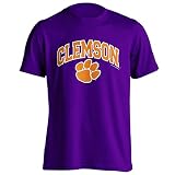 サウスランドグラフィックスアパレルClemson University Tigers Youthパープルアーチ足プリント半袖Tシャツ YS