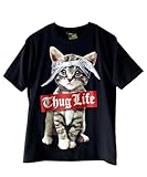 [Eterglam] [エターグラム] Tシャツ 半袖 おもしろ 猫 ネコ 黒 アニマル プリント 綿100％ メンズ (XL)