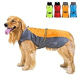 ZUNEA 犬服 犬用レインコート ジャケット 防水 大型犬 中型犬 おしゃれ 軽量 安全 反射テープ レインウエア ベスト ポンチョ 犬用合羽 梅雨対策 通気 防風 ペットドッグウェア 雨天 お散歩 オレンジ 5XL