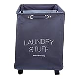 キャスター付きランドリーバスケット [グレー] ランドリーボックス 収納 ワゴン 脱衣かご 洗濯かご 洗濯物入れ おしゃれ 四角 大口 西海岸 北欧 [並行輸入品]