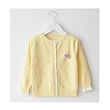 WIN　キッズ 子供服 女の子 女児 ガールズ 長袖 ニット セーター かわいい おしゃれ着　冷房対策 お出かけ ニット コート ジャケット カーディガン 長袖 秋冬子供服 (120cm, イエロー)