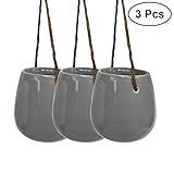 WINOMO 吊り鉢 植木鉢 ハンギング鉢 プラントポット ハンギング セラミックポット 陶芸 丈夫　耐久性 飾り 3個入り(グレー)