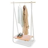 LOWYA （ロウヤ） ハンガーラック 収納 折り畳み収納 木目調棚 スチール 洋服ラック コンパクト ラック 幅90cm ホワイト/ナチュラル