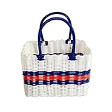 織バスケットハンドル多目的ストレージバスケットオーガナイザー、ストライプ、A