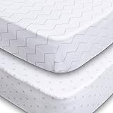 Crib Sheets 2 Pack Fitted Soft Jersey Cotton Sheet Bedding with Unisex Chevron and Stars Custom Desi