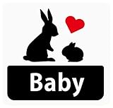 Baby in Car 「うさぎの親子」 Square Type 車用ステッカー (マグネット) (ホワイト) ／ 赤ちゃんが乗ってます (9.9cm×10.5cm) q01