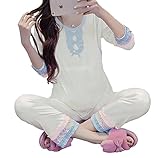 SAM&co (サムアンドコー) 授乳パジャマ 両サイド授乳口 綿100% フリル付き ウエスト調整 (XL)