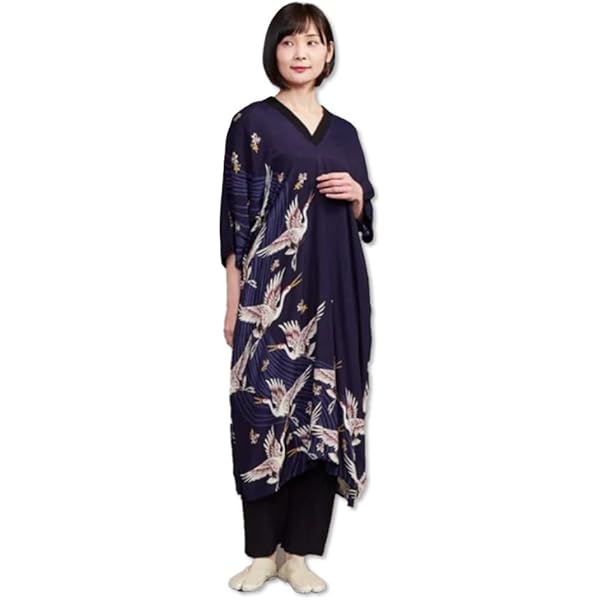 Amazon.co.jp: 菊文様 ならい ワンピース 着物風 レーヨン レディース