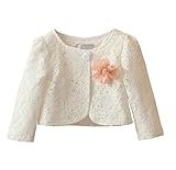 Plus Nao(プラスナオ) 子供用 ボレロ ノーカラージャケット ショート丈 コサージュ付き 長袖 総レース 卒業式 卒園式 入園式 入学式 結婚式 発表会 100 110 120 130 140