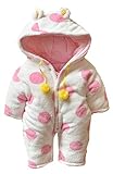 (コ-ランド) Co-land ベビー服 ふわふわ ロンパース 赤ちゃん カバーオール 耳付き 新生児 長袖 フード アニマル 着ぐるみ 綿入り 秋冬防寒 出産祝い ピンクドット 62