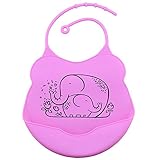 Tovadoo ベビー 食事用エプロン シリコーン製 防水 水洗い簡単 バンド調整可 象柄 親子 キュート 出産祝い プレゼント 多色 20*19cm