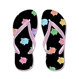 lplpolrainbow豚パターンonブラックFlip Flops for Kids and大人用ユニセックスビーチサンダルプールシューズパーティースリッパ カラー: ピンク