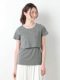 Angeliebe エンジェリーベ オリジナル 産後用 授乳服 添い乳 ラウンドネック Tシャツ 犬印本舗 Fairy コラボ商品 M ～ L グレー 30111 30111202