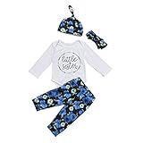 (ラランドリー) laraandlory  秋 冬 ベビー服 女の子 男の子 4点セット ロンパース&パンツ&ヘアバンド&帽子 フルプリント 花柄 (80/6-12ヶ月, ホワイト)