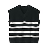 無印良品 婦人 洗える畦編みショート丈Vネックベスト レディース BA1ONA4S 黒ボーダー 婦人XXL