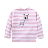 ベビー服 POTOJP キッズ服 女の子 快適 春秋着 T-shirts ストライプ柄 可愛い 鹿プリント 基本タイプ 長袖 スウェットtシャツ 上着 普段着 部屋着 幼児園 3-7歳 (ピンク, 5
