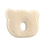 Tovadoo ベビー枕 新生児 小熊型 コットン 斜頭防止 絶壁頭防止 向き癖防止 汗取り 快眠 出産準備　出産祝い プレゼント　26*22*3.5CM (ベージュ)