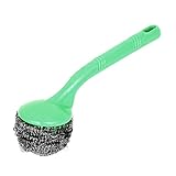 uxcell　スチールクリーニングブラシ　ステンレス鋼線ブラシ　グリーン　シルバートーン　プラスチック　ステンレススチール　22cm