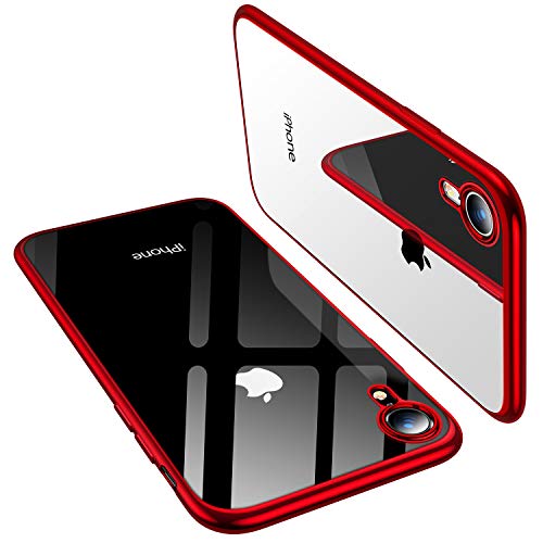 TORRAS iPhone XR ケース 6.1インチ 対応 TPU 背面クリア+メッキ加工 【2019年進化版】 ソフト 黄ばみなし 薄型 アイフォーンxr 耐衝撃カバー（レッド）[ Shiny Series]
