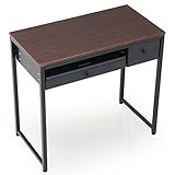 パソコンデスク ネイルデスク 木製天板 キーボードスライダー引き出し2杯 コンパクト 幅85cm ウォルナット