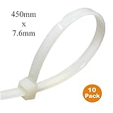 10 xナチュラルロングケーブルTies 450 mm x 7.6 MM wide Heavy DutyナイロンZip Ties