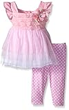 Younglandベビー女の子ニットにメッシュFlutter Sleeveドレスwith Polka Dotレギンス