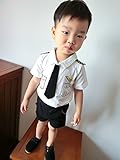 Next Step 韓国子供服 キッズ パイロット風 Tシャツ+短パン 上下 セット 男の子 女の子 兼用 90 100 110 120 130 (100)