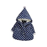 Pojour ベビー服 子供服 女の子コート 冬 防寒 おしゃれフード付きコート かわいいドットジャケット 厚手 暖かい ベビールームウェア 普段着 カジュアル 旅行 記念日 プレゼント ブルー