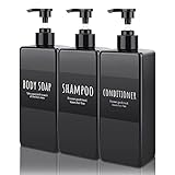 Segbeauty シャンプーボトル ディスペンサー 詰め替えボトル 黑色 500ml 3本セット ブラック 方形 漏れ防止 3種類 シール付き 浴室 洗面所 キッチン アルコール 食器用洗剤 適用