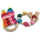 Kissteether 2pcs 木製おもちゃの動物の赤ちゃんの歯は、ブレスレットのイヤリングのウサギの耳が1セット/2PCおもちゃ歯のジュエリーモンテッソーリおもちゃ有機木材ビーズかぎ針編みの歯のブ