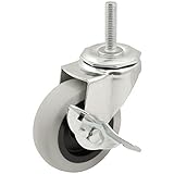 Heavy Duty TPR Rubber Caster Wheel with Swiveling Threaded Stem w/ Brake - 3-Inch - 110 lb. Load Cap