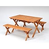 ガーデンテーブルセット バーベキュー木製テーブル&ベンチ3点セット(コンロスペース付) 杉材使用