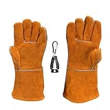 [SaReon] ペットグローブ 犬 噛みつき 防止 ペット 手袋 猫 犬 セーフティグ 牛革 厚手 園芸 動物捕獲 耐熱性 耐熱 5本指 フック 作業用 手袋 ペット 引っかき ガーデニング キャンプ イヌ ロング ショート 犬用 猫用 口輪 ブラウン (ショート(35cm))