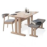 LOWYA （ロウヤ） ダイニングセット 4人掛け オーク突板 テーブル下収納 ベンチタイプ ファブリック座面 北欧風デザイン 幅140cm グレー 新生活