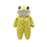 Limi ベビー 赤ちゃん 長袖ロンパース 秋冬 中綿 カバーオール 前開き コート 股下スナップ付き 女の子 男の子 防寒 フード付き 星柄 (100cm, イエロー)