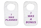 I Was Planned I Was A Bonus Purple Twin Baby Bibs Set by 2Personal