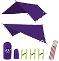 Gold Armour Rainfly Tarp Hammock, Premium 14.7ft/12ft/10ft/8ft Rain Fly Cover, Waterproof Ultralight Camping Shelter Canopy, Survival Equipment Gear Camping Tent Accessories (Purple 14.7ft x 12ft)