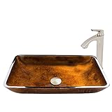 VIGO Rectangular Russet Glass Vessel Bathroom Sink and Linus Vessel Faucet with Pop Up, Brushed Nick