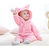 JUSH 柔らかい　ベビー＆キッズ用 ファション カバーオール ロンパース 着ぐるみ キッズコスチューム 子供 男の子 女の子 出産 祝い パジャマ 防寒着 スウェット (70cm, ピンク)