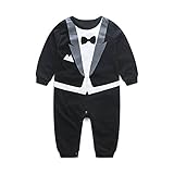 Domybestベビー服　ロンパース　フォーマル　スーツ風プリント セレモニーロンパース オーバーオール　男の子 紳士服 長袖 春夏秋　ジェントルメン 新生児 幼児 結婚式 出産祝い 撮影 記念日 誕