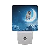 naanle Cute Cat On MoonブルーStarry Galaxy Star Nebula Snow Mountain自動センサーLED Dusk to Dawnナイトライトプラグinイン