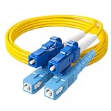 光ファイバーケーブル [SC-SC/SC-LC/LC-LC] 2芯 シングルモード 黄色 9/125μm デュプレックス 光パッチコード 各社光回線対応 宅内配線 ネットワーク機器 (10m, SC-LC)